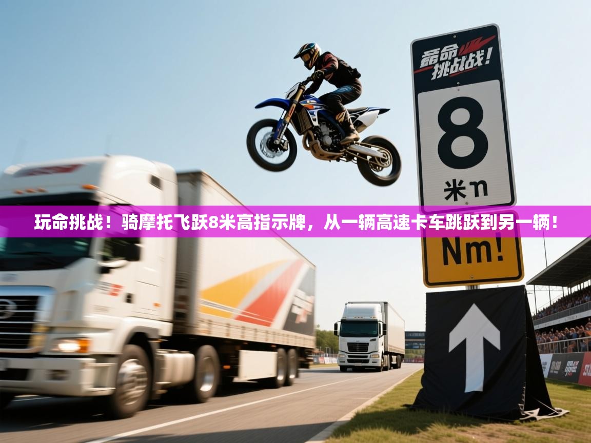2025开云体育注册玩命挑战！骑摩托飞跃8米高指示牌，从一辆高速卡车跳跃到另一辆！  第1张
