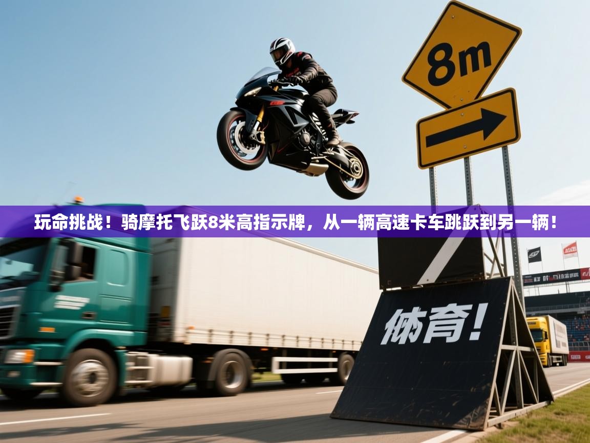 2025开云体育注册玩命挑战！骑摩托飞跃8米高指示牌，从一辆高速卡车跳跃到另一辆！  第2张