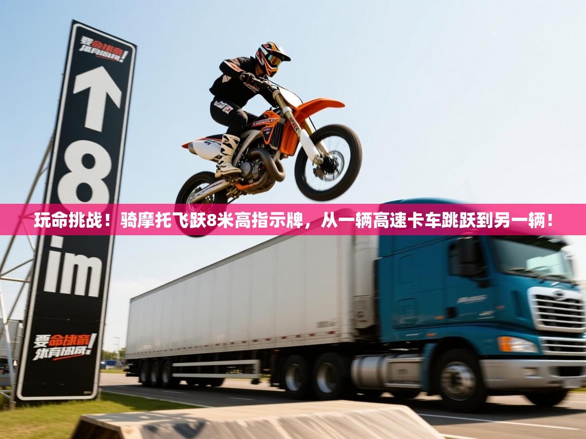2025开云体育注册玩命挑战！骑摩托飞跃8米高指示牌，从一辆高速卡车跳跃到另一辆！  第3张