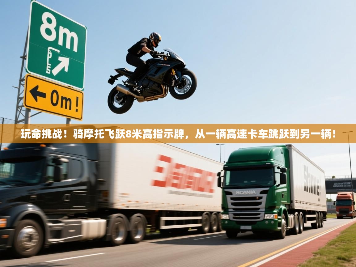 2025开云体育注册玩命挑战！骑摩托飞跃8米高指示牌，从一辆高速卡车跳跃到另一辆！  第4张